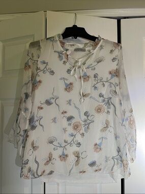 Angela Moda Silk Floral Ruffled Blouse Silk. Made in Italy